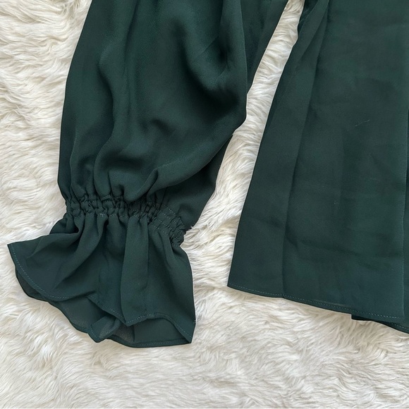 Madewell Blouse Long-Sleeve Tie-Neck Top Semisheer Luxury Forest Green M NWT New - Picture 7 of 12